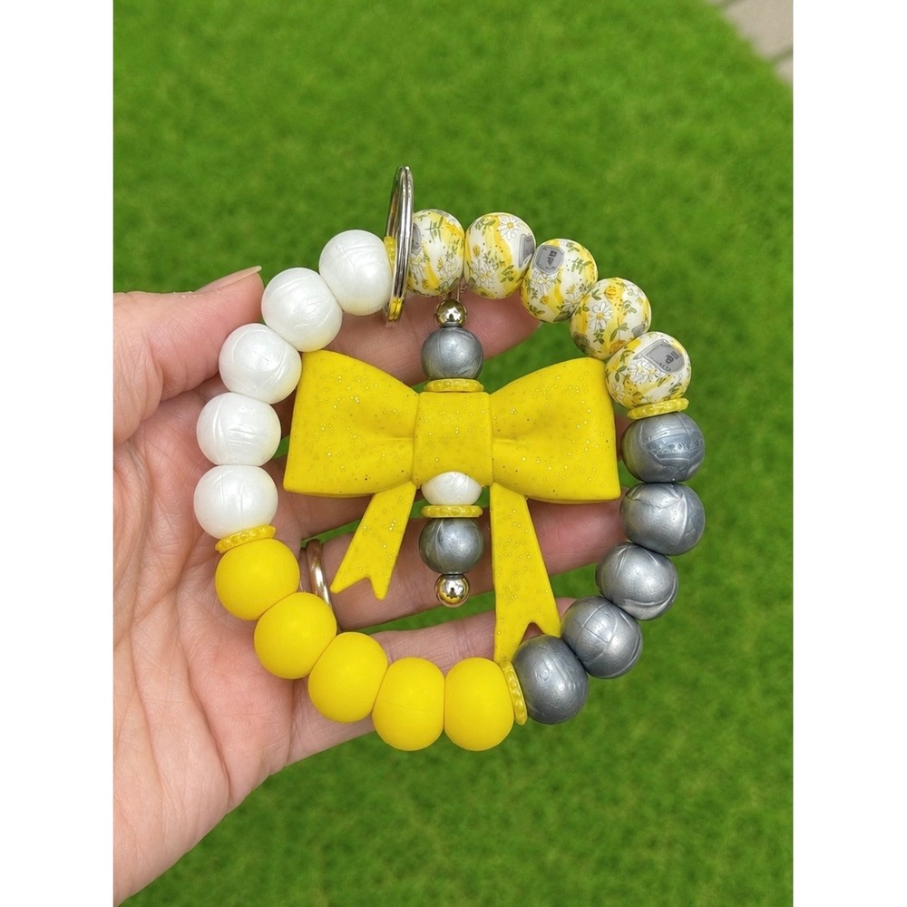 Pushing Up Daisies Beaded Wristlet Keychain Detachable Bow Goth Halloween Yellow - Picture 1 of 1